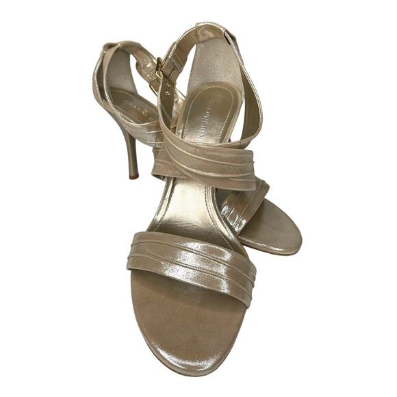 Gianni Bini Gold Strappy Heels Leather Made In Brazil Size 11M Shimmer Gold - Picture 13 of 13